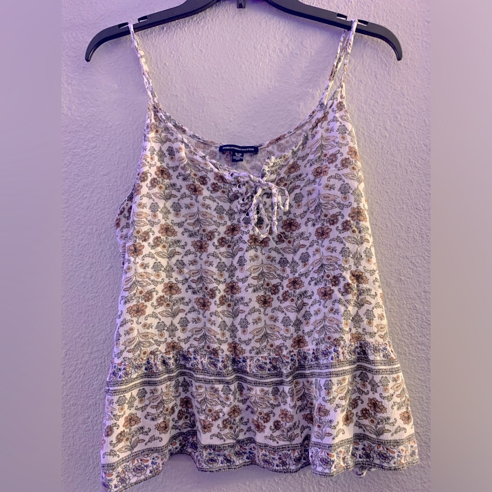 American Eagle Boho style tank top, white floral print, size XL